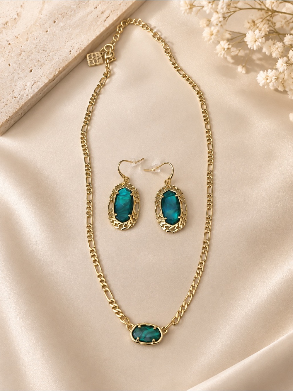Kendra Scott Gold-Tone Necklace & Earrings with Teal Stones